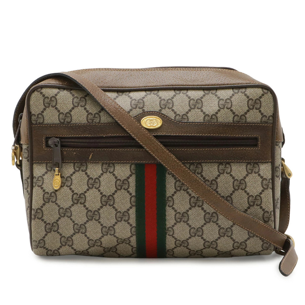 Gucci GG Plus Sherry Shoulder Bag Leather Beige Cream Brown